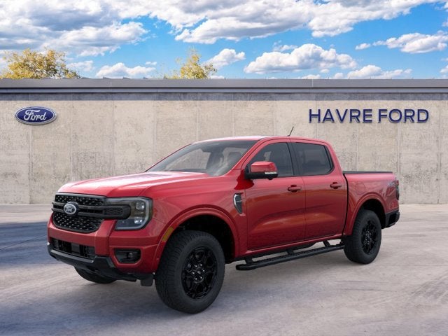 2025 Ford Ranger LARIAT in Ruby Red — front three-quarter view
